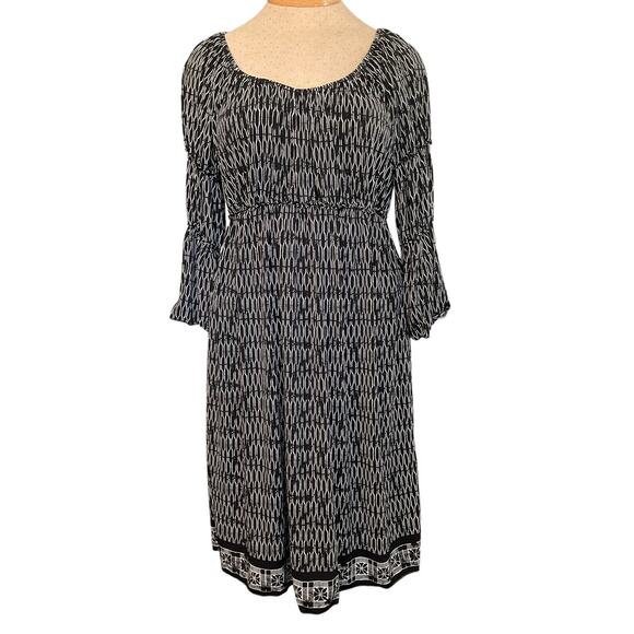 Max Edition XL Black White Geometric Bell Sleeve Dress Polyester Spandex - Picture 1 of 11
